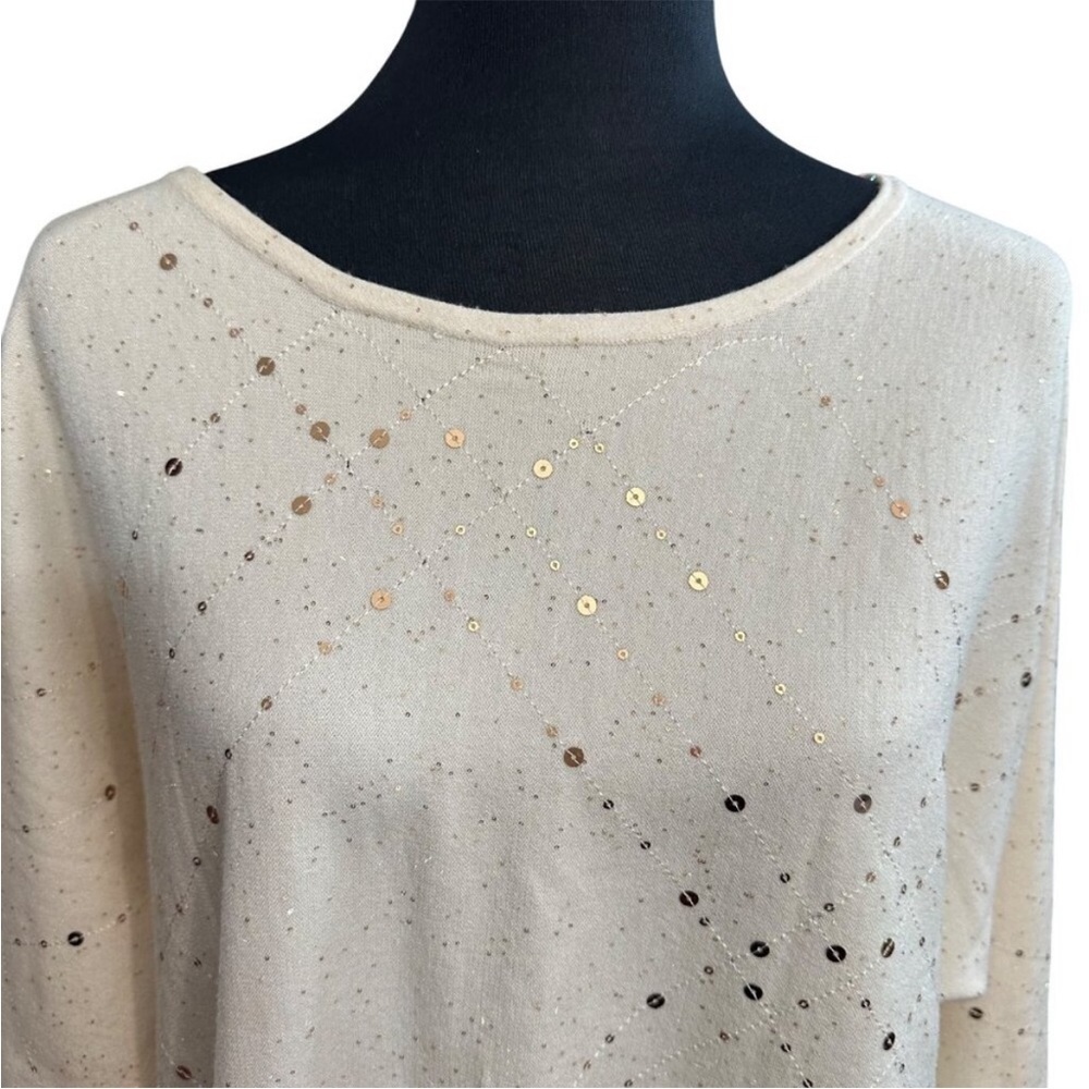 Chico's English Cream Scatter Sequin Long Sleeve Pullover Sweater, NWT, Chicos 3 - Picture 8 of 14